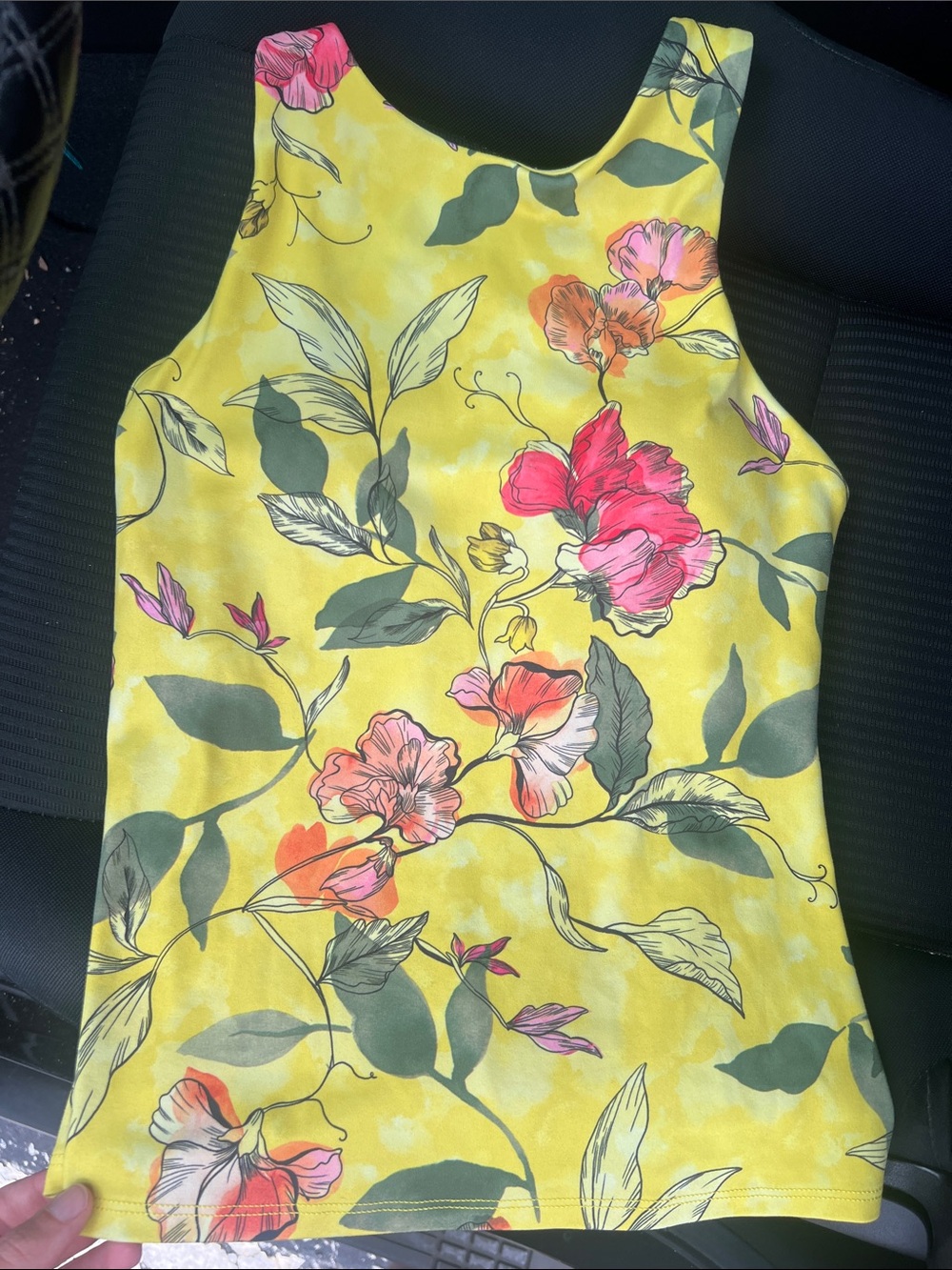 ‼️EUC: Athleta Yellow Iris Floral Racerback Yoga Tank Top Built-in Bra - S